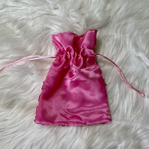 Pouch Pink Satin Sequin Drawstring Floral - Picture 4 of 9